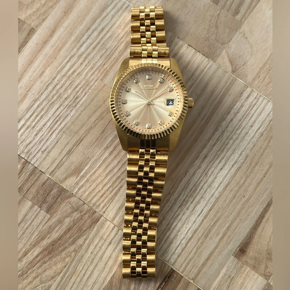 Rogue Signature Diamond Dress Watch Gold-Tone Dial, Case, Bracelet Date Window